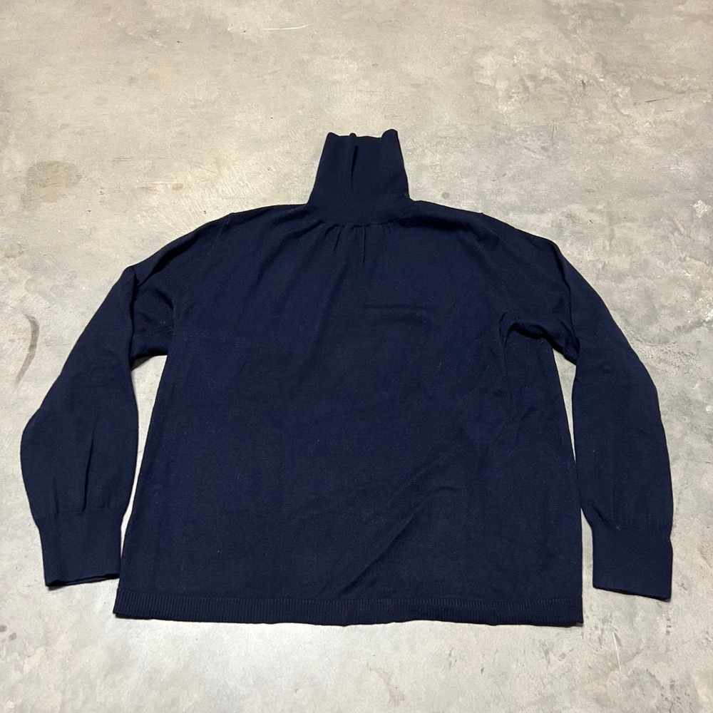 Ann Taylor Navy Blue 100% Merino Wool Turtleneck Sweater Large 574472